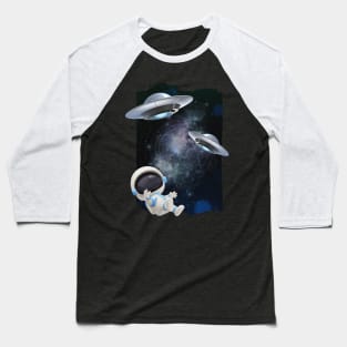 Ufo alien funny cute flying spaceship astronaut moon mars cosmic forest Baseball T-Shirt